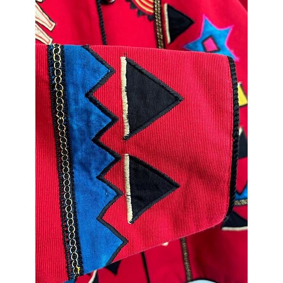 Indigo Moon Vintage Embroidered Button Up Jacket Glass Bead Buttons Size L - Picture 6 of 9